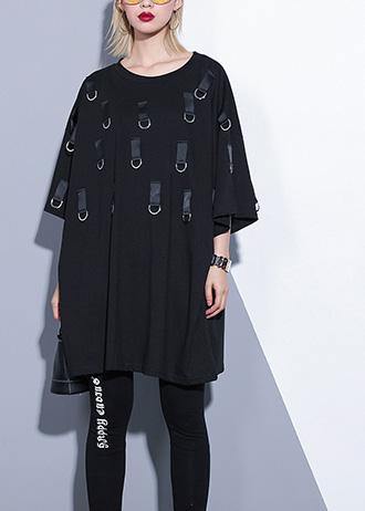 Classy O Neck Three Quarter Sleeve Cotton Clothes Tutorials Black Dresses Summer