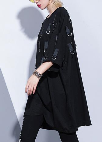 Classy O Neck Three Quarter Sleeve Cotton Clothes Tutorials Black Dresses Summer