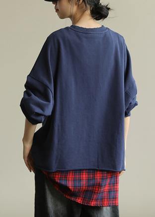 Classy o neck false two pieces tunic top Tutorials blue blouses