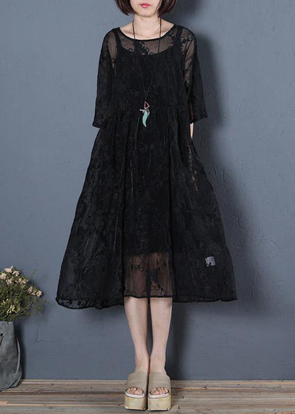 Classy O Neck Half Sleeve Summer Tunic Wardrobes Black Dresses