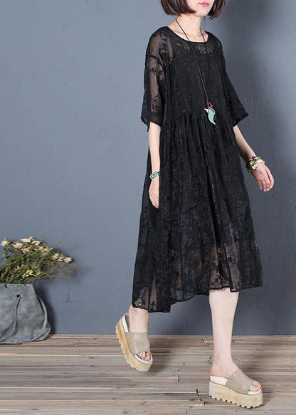 Classy O Neck Half Sleeve Summer Tunic Wardrobes Black Dresses