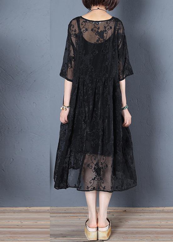 Classy O Neck Half Sleeve Summer Tunic Wardrobes Black Dresses