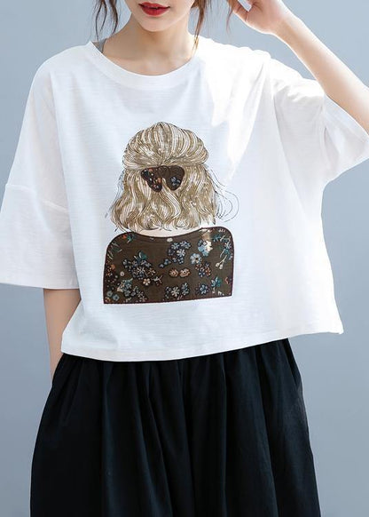 Classy O Neck Half Sleeve Tops Shape White Print Shirt