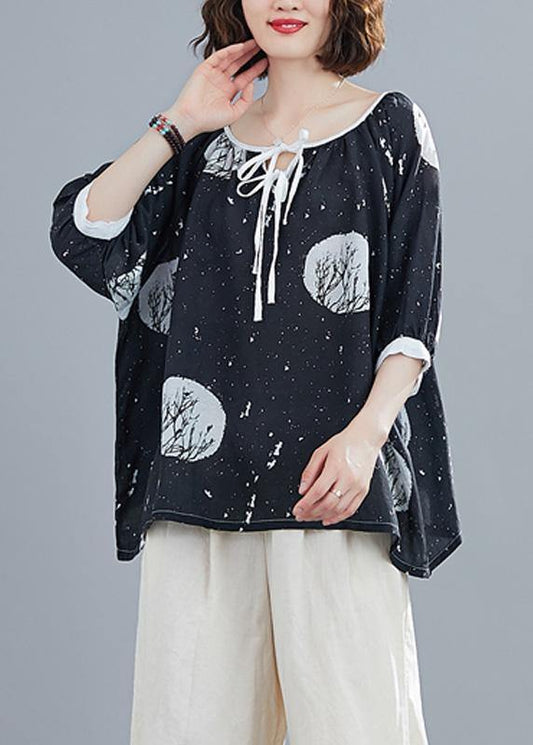 Classy O Neck Half Sleeve Tops Work Black Dotted Blouse