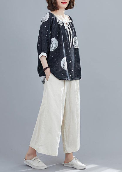 Classy O Neck Half Sleeve Tops Work Black Dotted Blouse