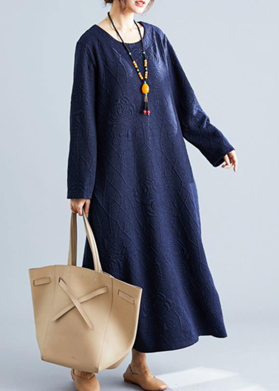 Classy O Neck Jacquard Cotton Wardrobes Tunic Navy Traveling Dresses Fall