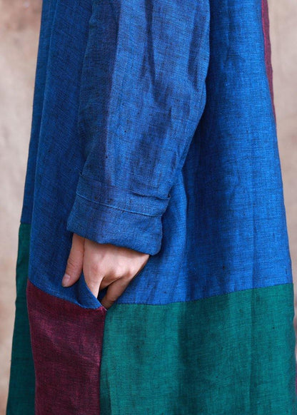 Classy O Neck Linen Dress Wardrobes Patchwork Color Dress Fall