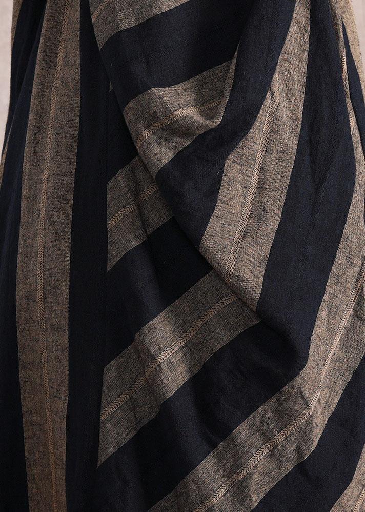 Classy O Neck Patchwork Cotton Clothes for Catwalk Black Striped Dresses Fall