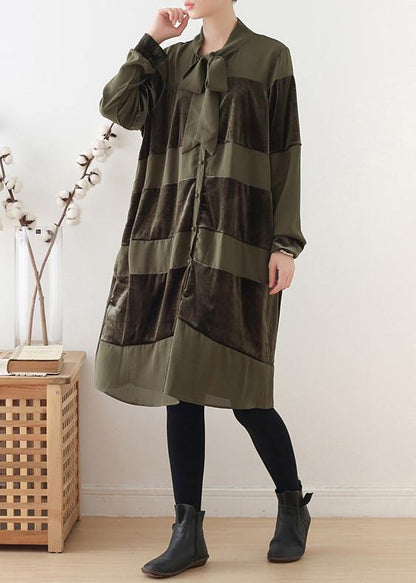 Classy O Neck Patchwork Fall Quilting Dresses Runway Green Art Dresses