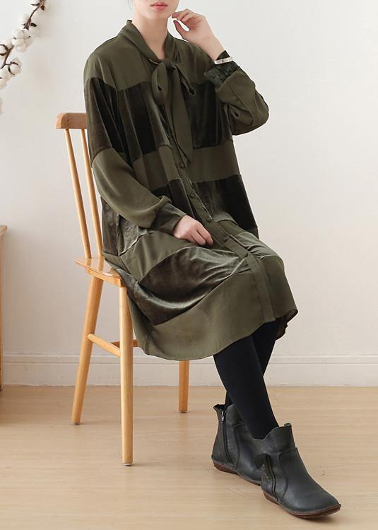 Classy O Neck Patchwork Fall Quilting Dresses Runway Green Art Dresses