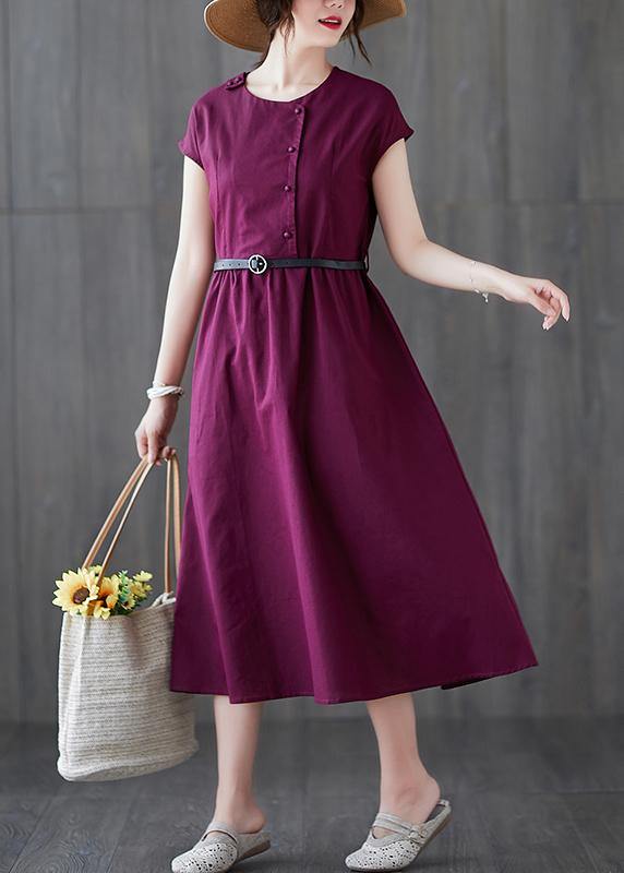 Classy O Neck Patchwork Linen Cotton Summer Clothes for Sewing Red Dress