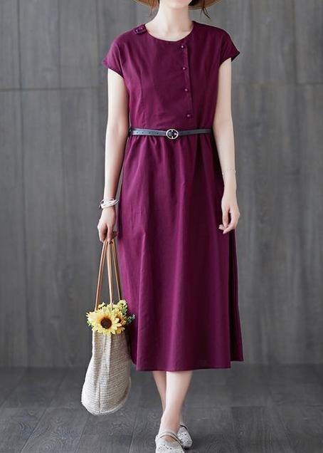 Classy O Neck Patchwork Linen Cotton Summer Clothes for Sewing Red Dress