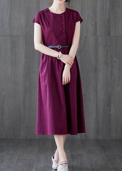 Classy O Neck Patchwork Linen Cotton Summer Clothes for Sewing Red Dress