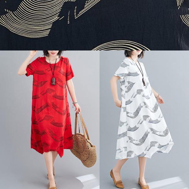 Classy O Neck Patchwork Linen Summer Robes Cotton Black Striped Dresses