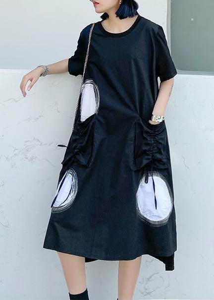 Classy O Neck Pockets Cotton Tunics Tutorials Black Dotted Dresses