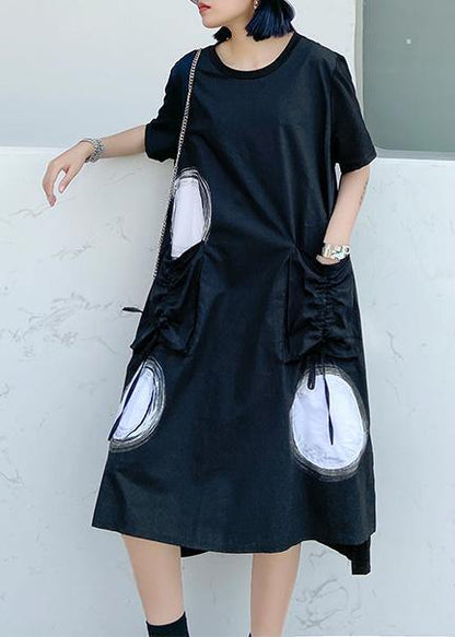 Classy O Neck Pockets Cotton Tunics Tutorials Black Dotted Dresses