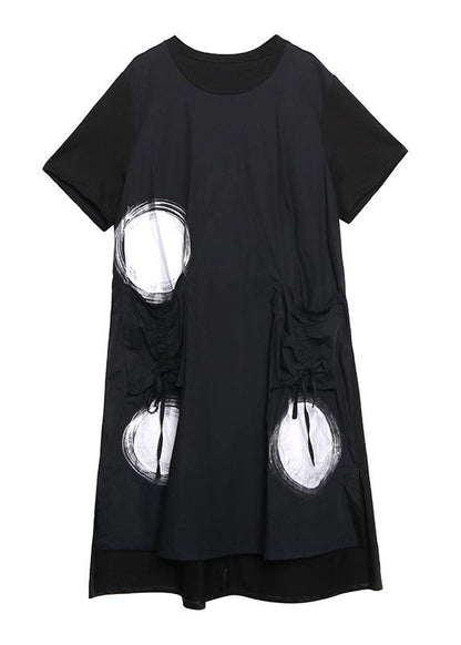 Classy O Neck Pockets Cotton Tunics Tutorials Black Dotted Dresses
