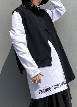 Classy O Neck Sleeveless Asymmetric Cotton Tunic Pattern Neckline Black Blouse