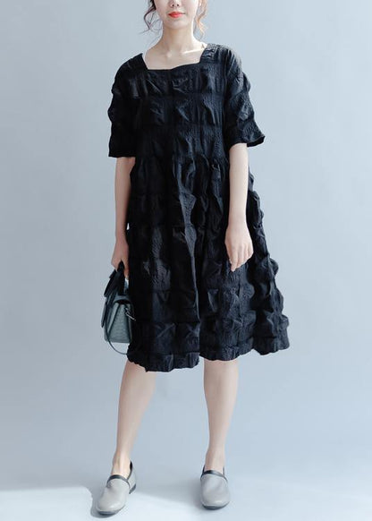 Classy O Neck Cinched Summer Dress Work Outfits Black Dresses