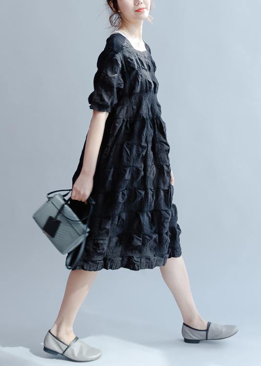 Classy O Neck Cinched Summer Dress Work Outfits Black Dresses