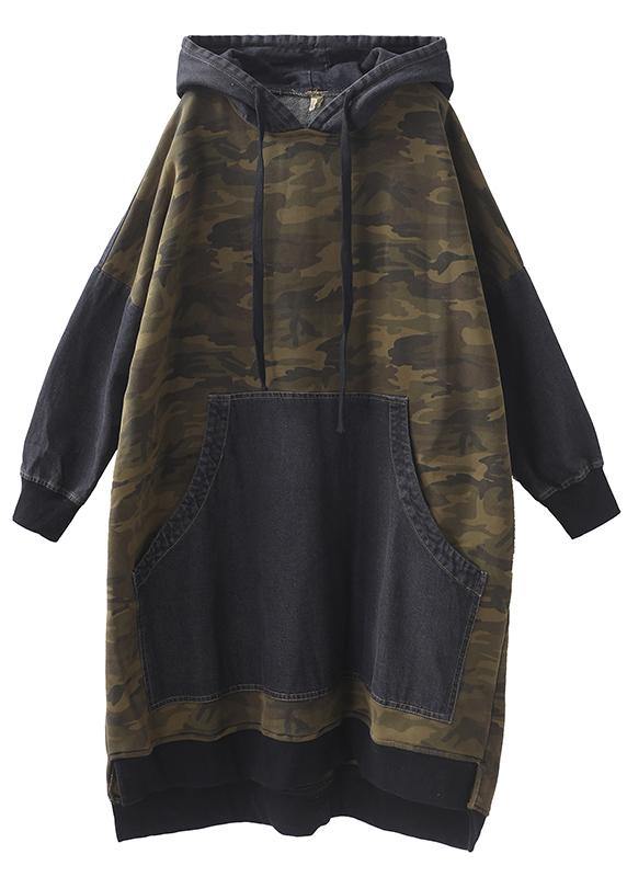 Classy Patchwork Cotton Hooded Quilting Dresses Shape Green Camouflage Dresses