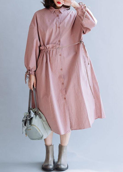 Classy Pink Clothes for Drawstring Lapel Fall Coats