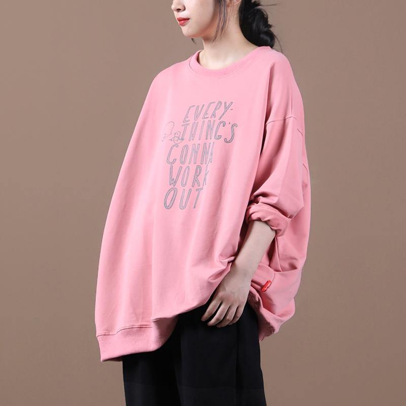 Classy Pink Letter Tunics for O Neck Patchwork Oversized Top