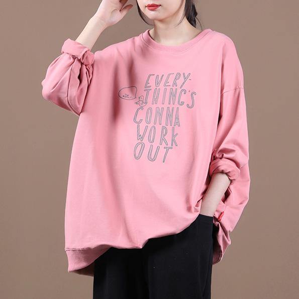 Classy Pink Letter Tunics for O Neck Patchwork Oversized Top