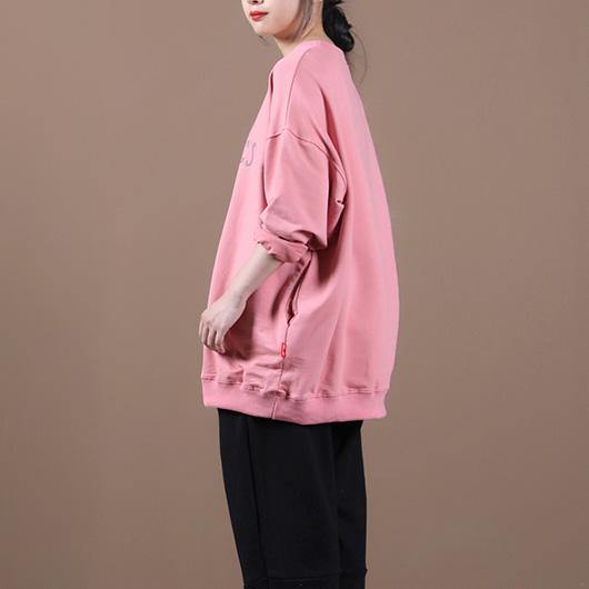 Classy Pink Letter Tunics for O Neck Patchwork Oversized Top