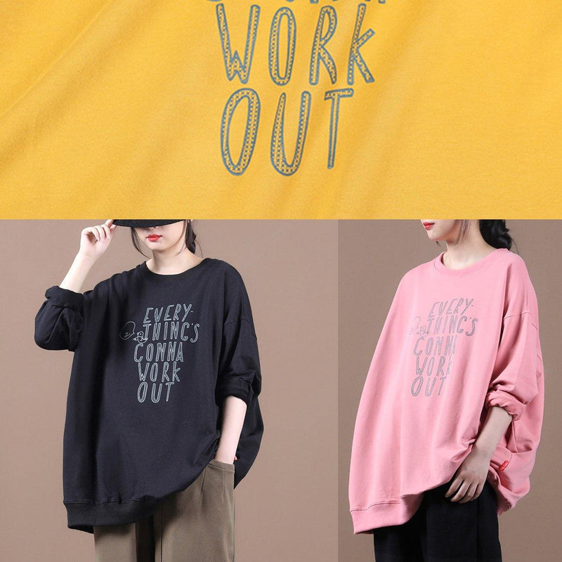 Classy Pink Letter Tunics for O Neck Patchwork Oversized Top