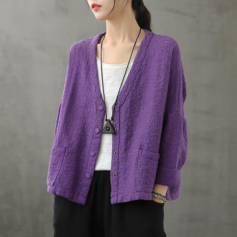 Classy Purple Tunic V Neck Button Down Dresses Fall Shirt