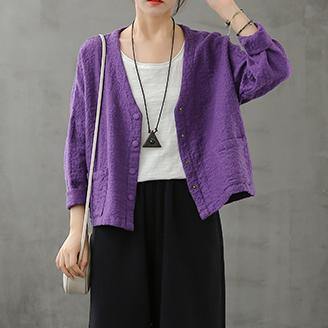 Classy Purple Tunic V Neck Button Down Dresses Fall Shirt