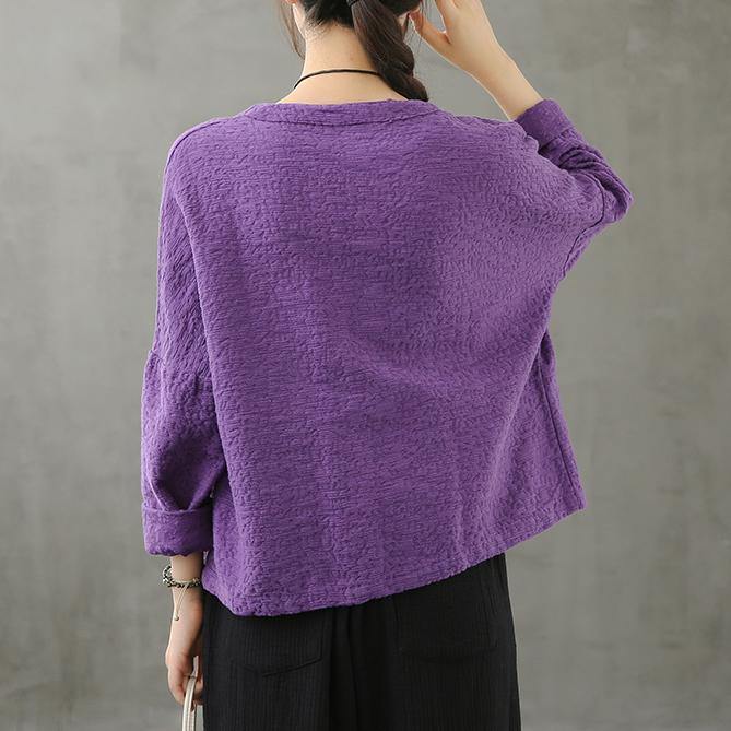 Classy Purple Tunic V Neck Button Down Dresses Fall Shirt