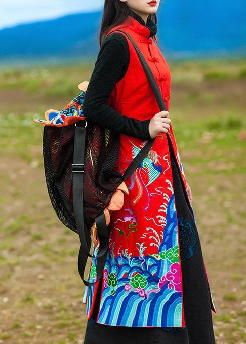 Classy Red Long Coats Work Side Open Embroidery Outwear