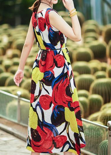 Classy Red Linen Dress Fine Photography O Neck Tunic Summer Dress