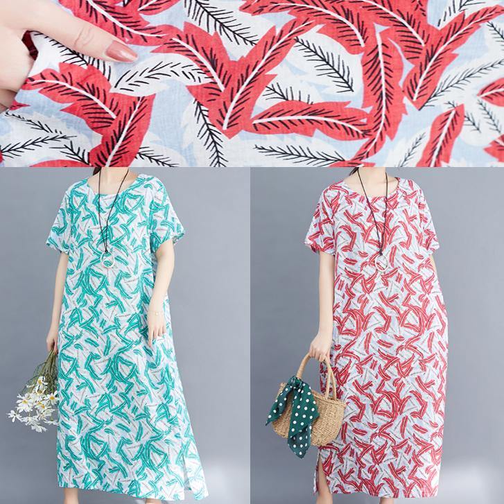 Classy Red Prints Cotton Tunic Dressvintage Sewing Side Open Traveling Summer Dresses