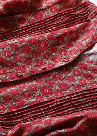 Classy Red Prints Linen Clothes V Neck Art Spring Dresses