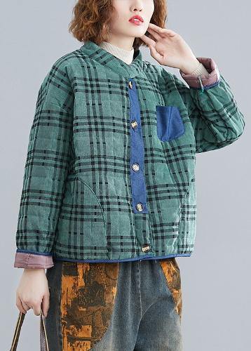 Classy Stand Collar Patchwork Clothes for Runway Khaki Plaid Tops