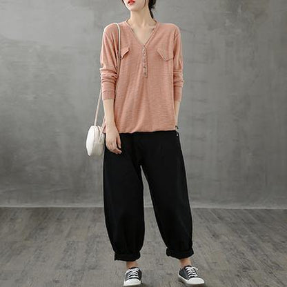 Classy V Neck Button Down Tunic Top Inspiration Pink Top