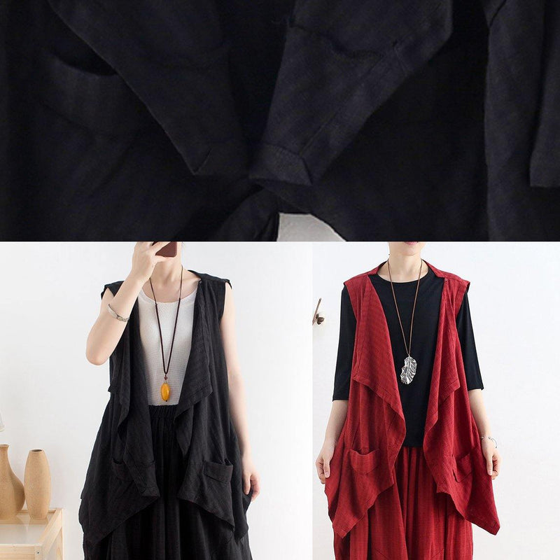 Classy V Neck Asymmetric Linen Summer Top Neckline Black Blouse