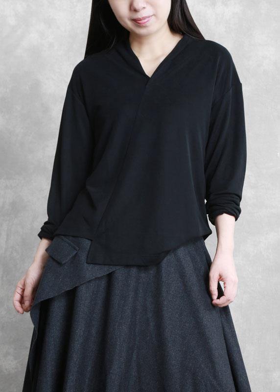 Classy V Neck Asymmetric Tunic Top Photography Black Shirts