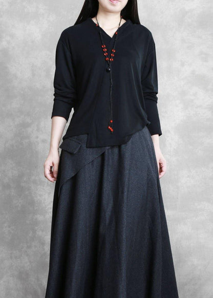 Classy v neck asymmetric tunic top Photography black shirts