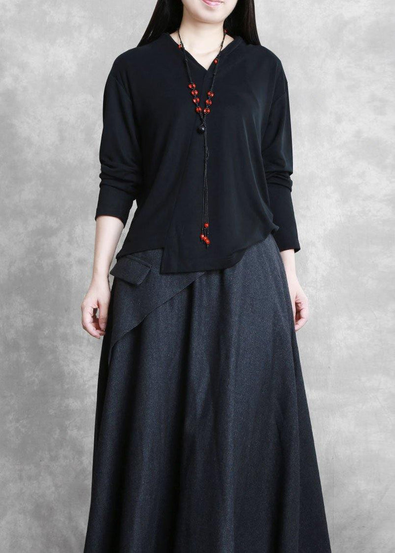 Classy V Neck Asymmetric Tunic Top Photography Black Shirts