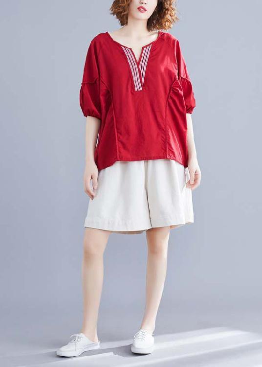Classy V Neck Half Sleeve Cotton Blouse Work Red Blouse Summer