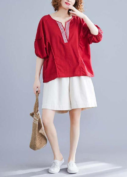 Classy V Neck Half Sleeve Cotton Blouse Work Red Blouse Summer