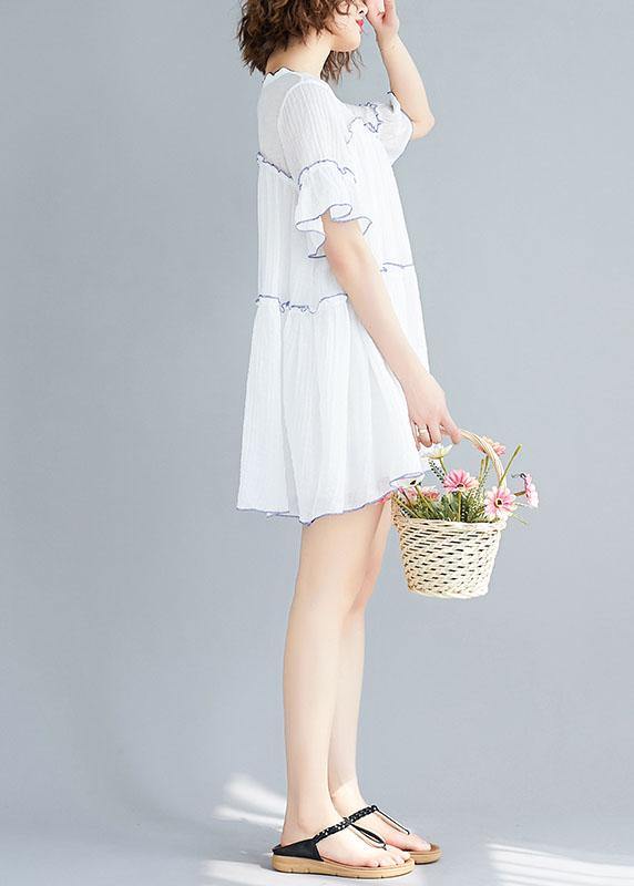 Classy V Neck Patchwork Clothes Pattern White Dress Summer