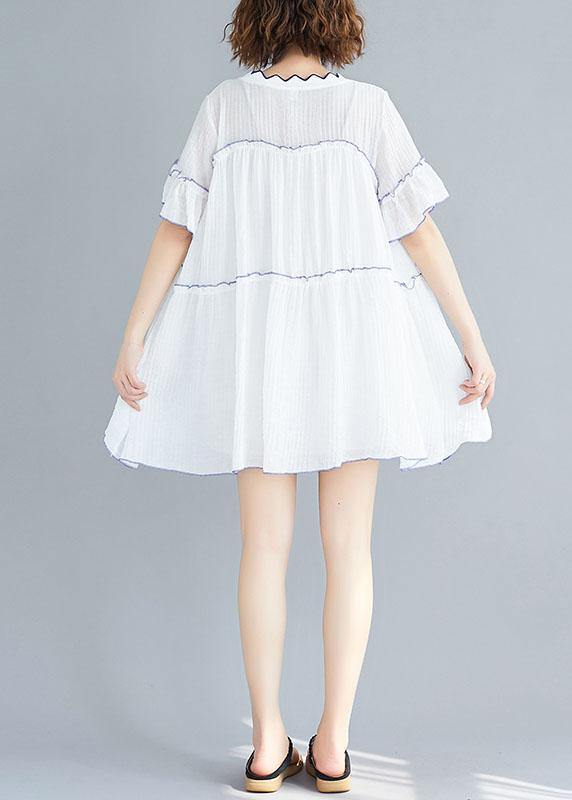 Classy V Neck Patchwork Clothes Pattern White Dress Summer