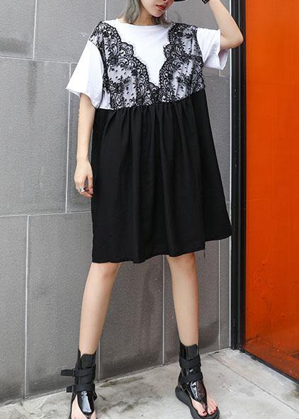Classy White Cotton Clothes Patchwork Short Summer Dress