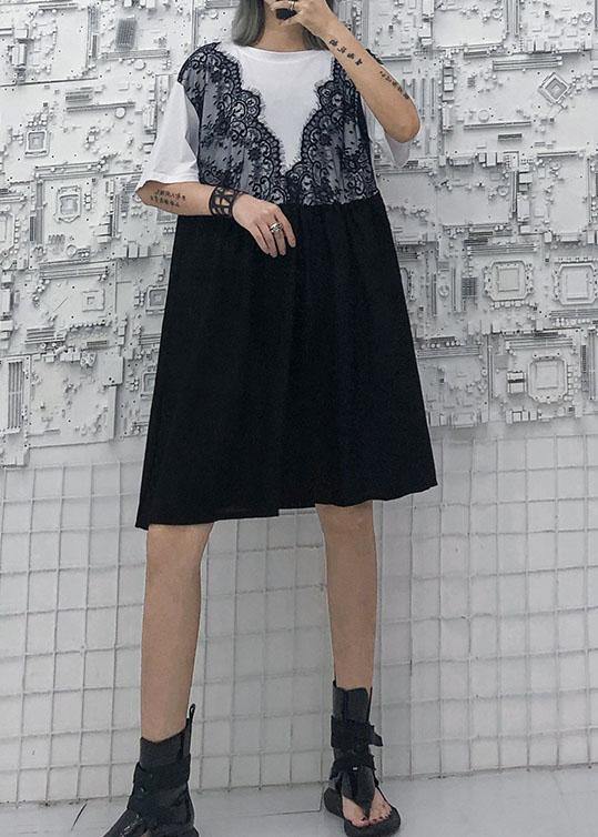 Classy White Cotton Clothes Patchwork Short Summer Dress