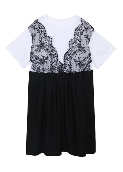 Classy White Cotton Clothes Patchwork Short Summer Dress